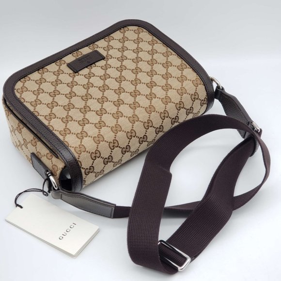 100% Authentic Gucci GG Canvas Leather Brown Messenger Shoulder Bag - Picture 6 of 12